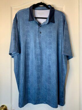 Maelreg Performance Golf Polo 2XL Blue Geometric Print Stretch Travel Shirt